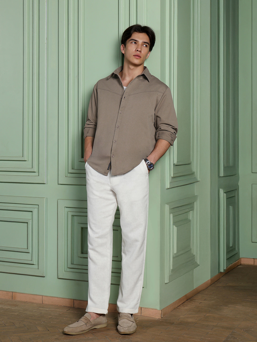 Men's Khaki Solid Shirt