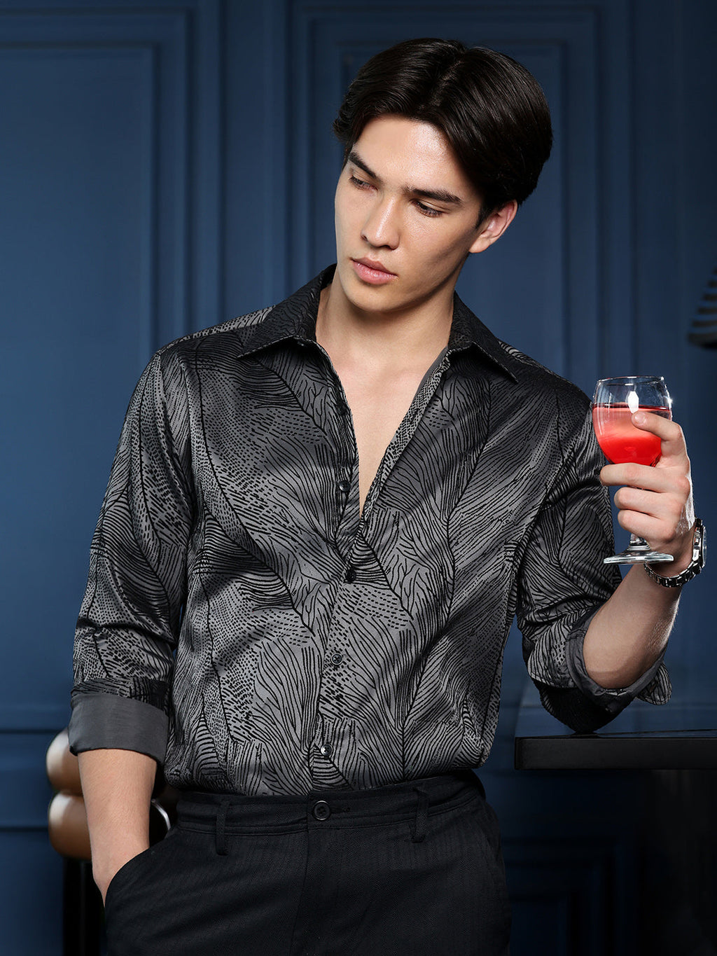 Men's Charcoal Grey Abstract Shirt
