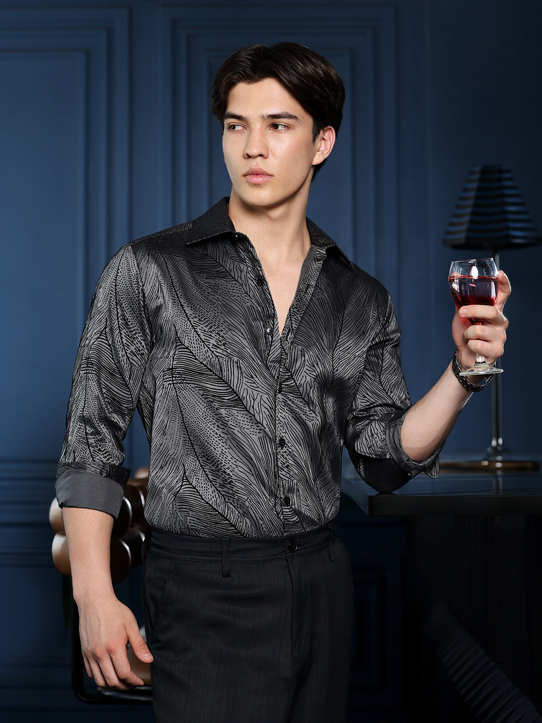 Men's Charcoal Grey Abstract Shirt