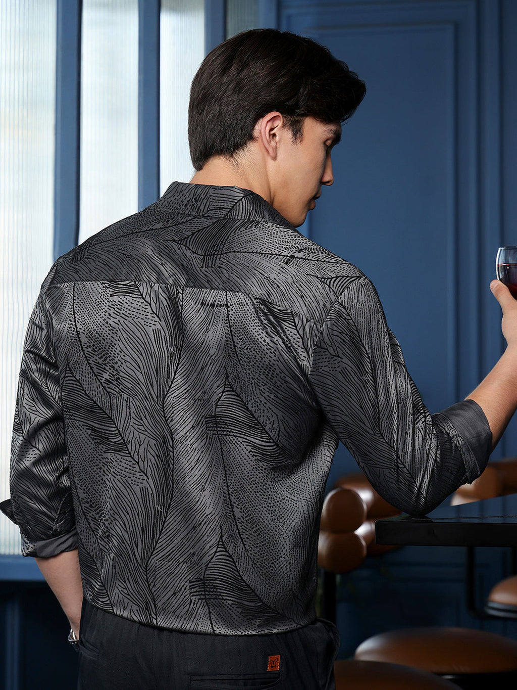 Men's Charcoal Grey Abstract Shirt
