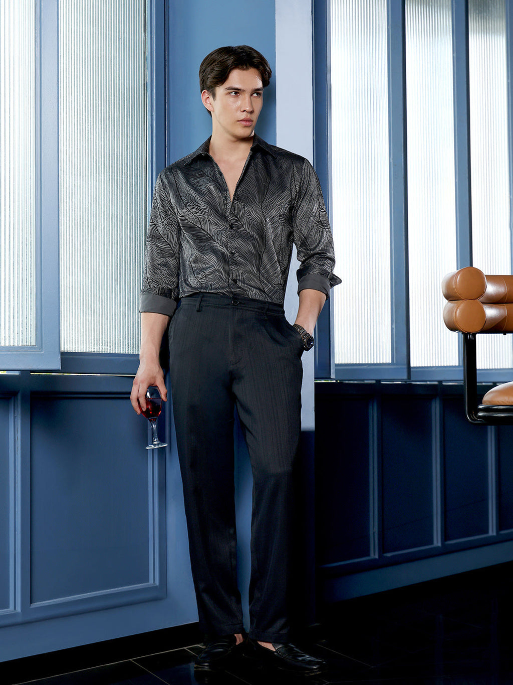 Men's Charcoal Grey Abstract Shirt