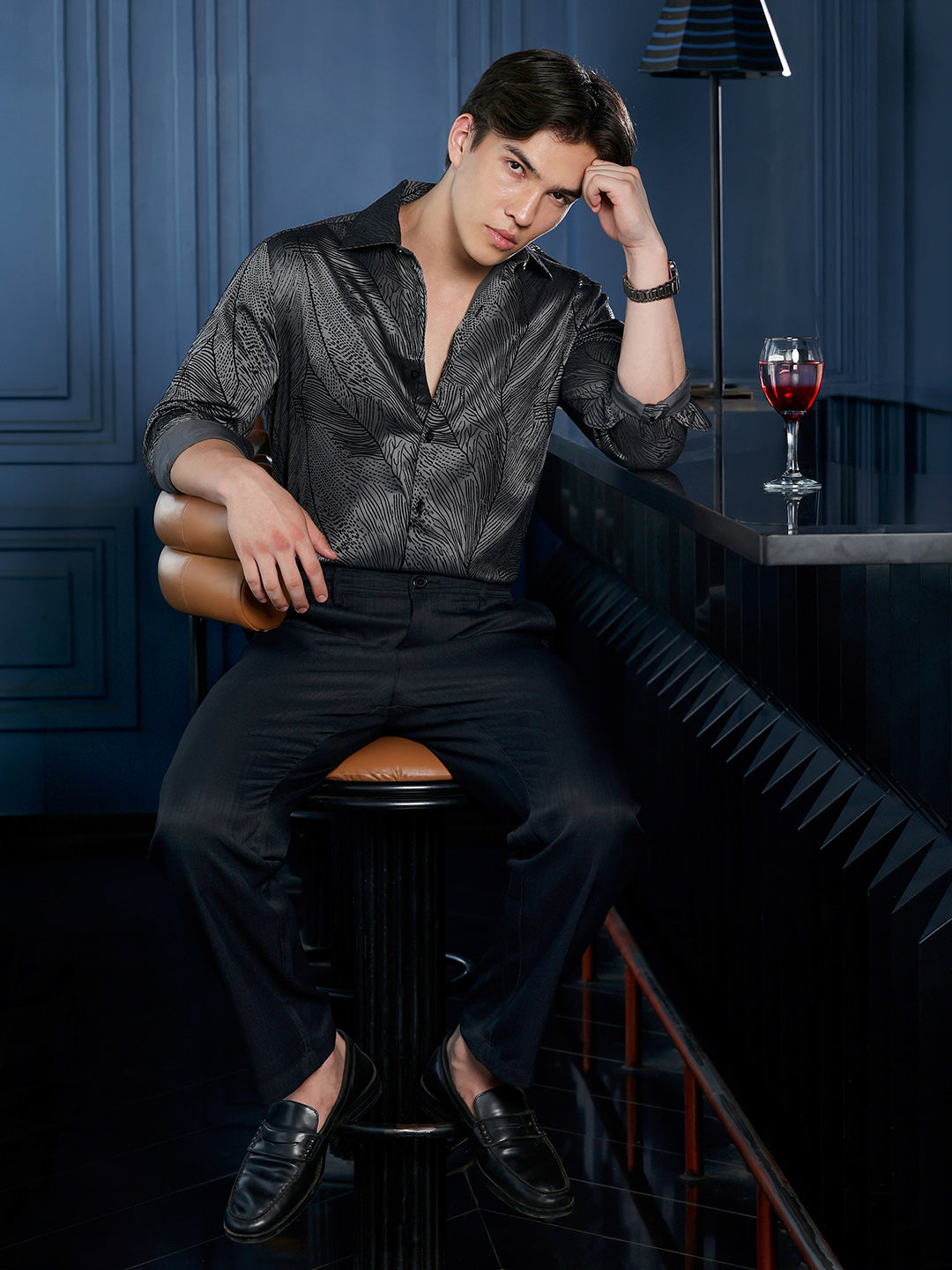 Men's Charcoal Grey Abstract Shirt