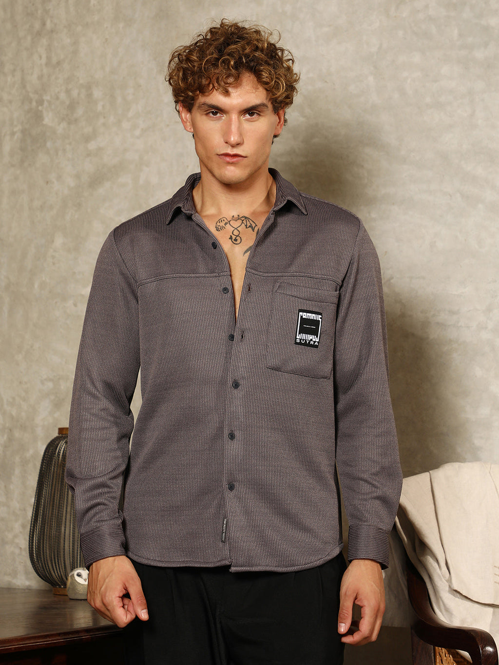 Ribbed-Knit Utility Shirt