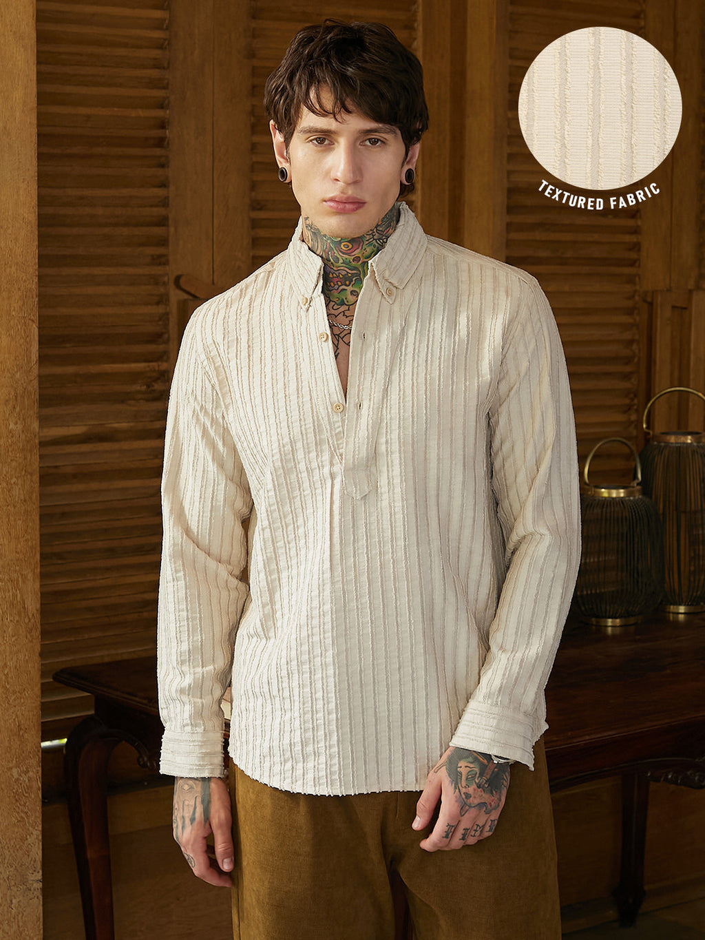 Edge-Lined Half-Placket Shirt