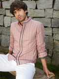 Striped-Jacquard Mandarin Shirt
