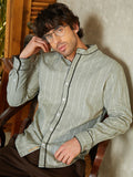 Striped-Jacquard Mandarin Shirt