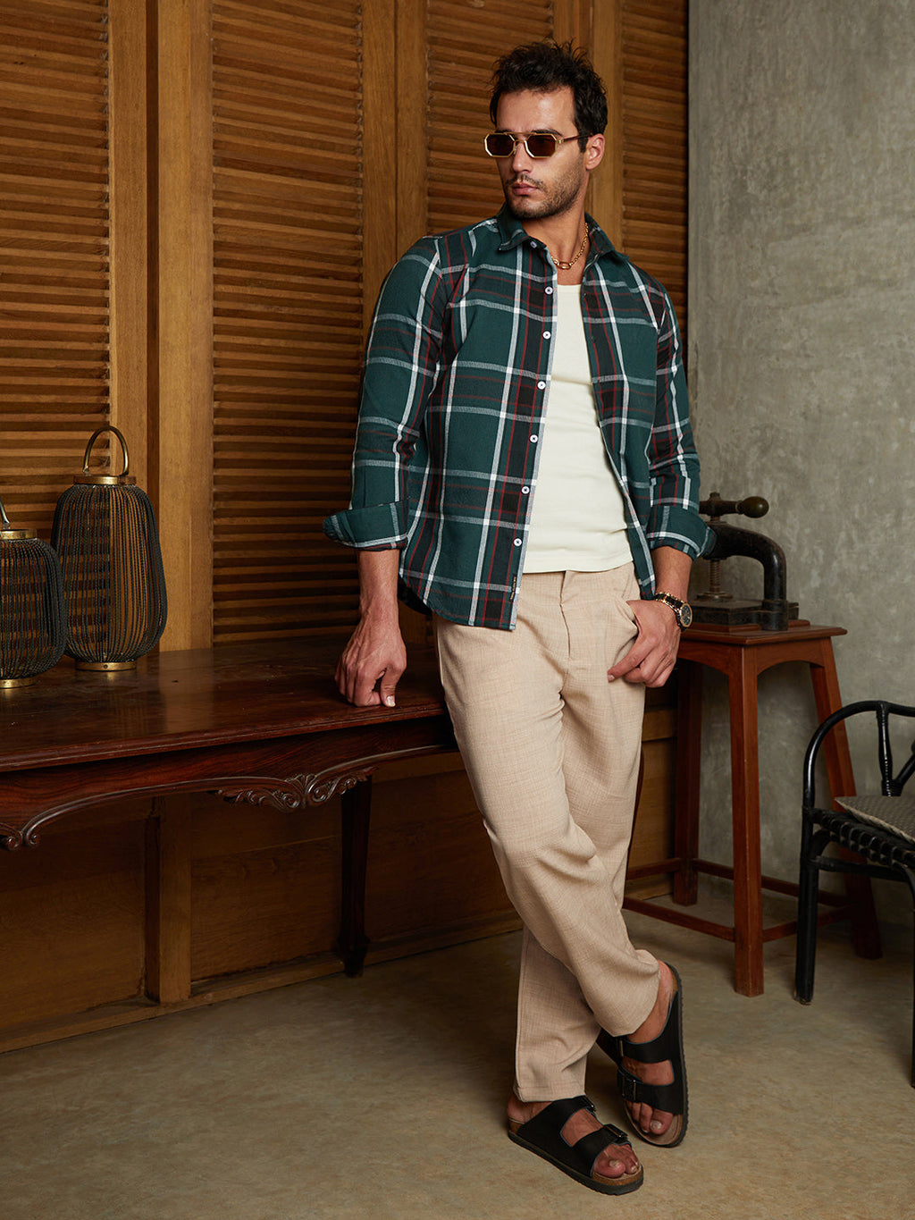 Ribbed-Plaid Relaxed Shirt