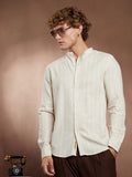 Striped Extended-Band Collar Shirt