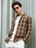 Brown Plaid Cotton Blend Full Sleeve Shirt