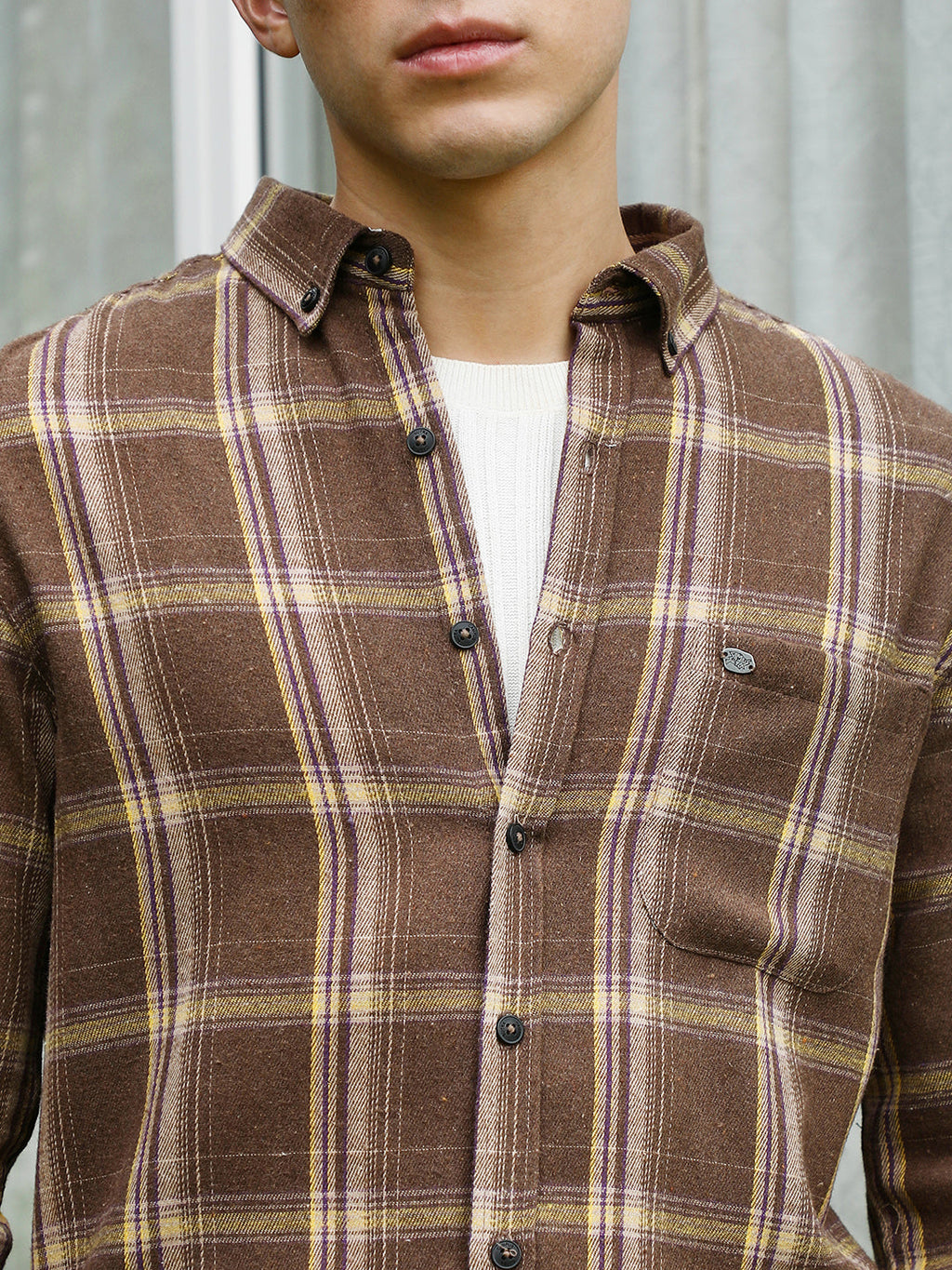 Brown Plaid Cotton Blend Full Sleeve Shirt