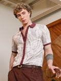 Textured Cotton Blend Shirt With Maroon Accents