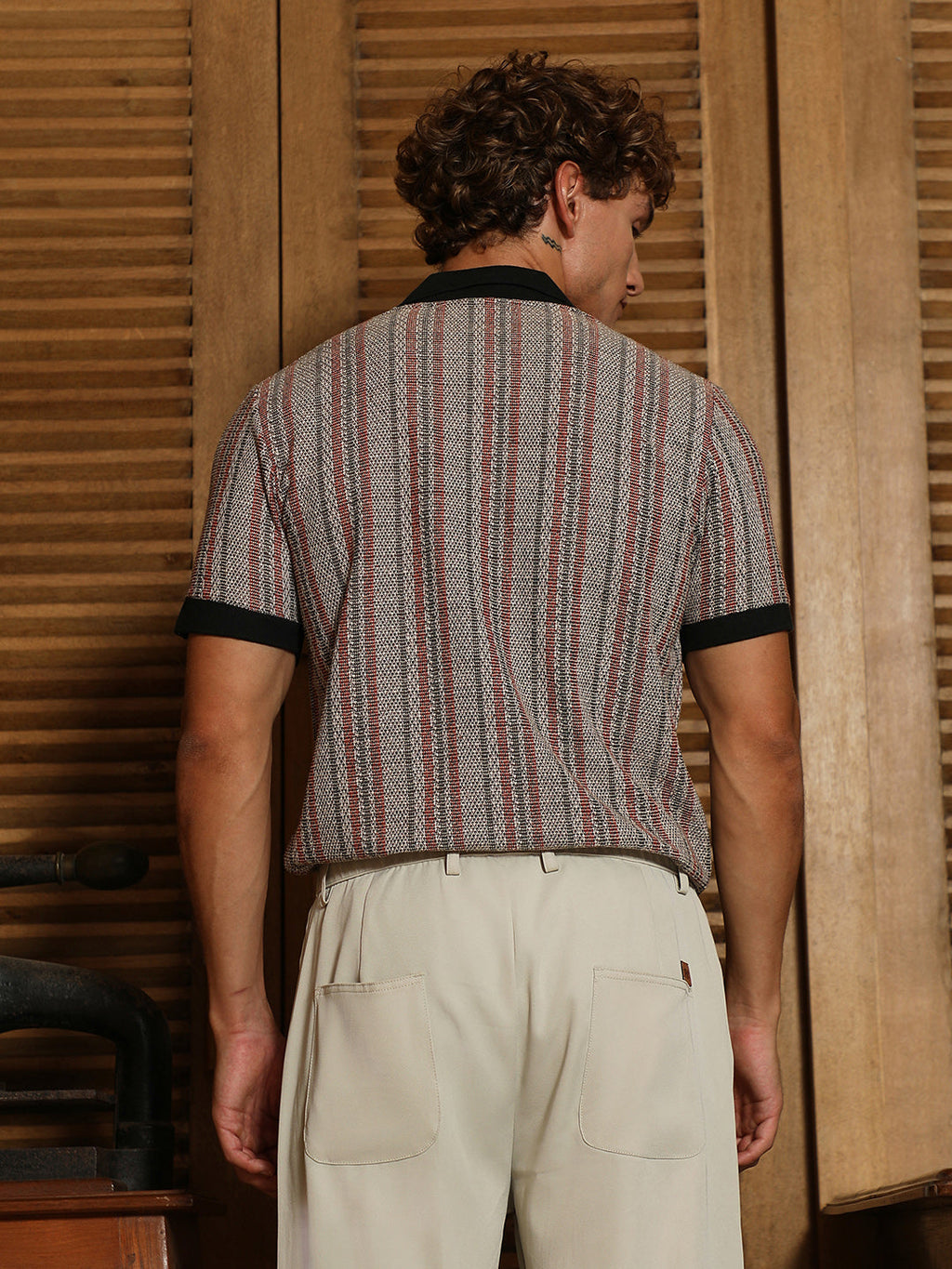 Slim Fit Striped Polo Collar Shirt