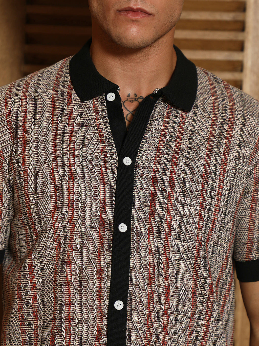 Slim Fit Striped Polo Collar Shirt