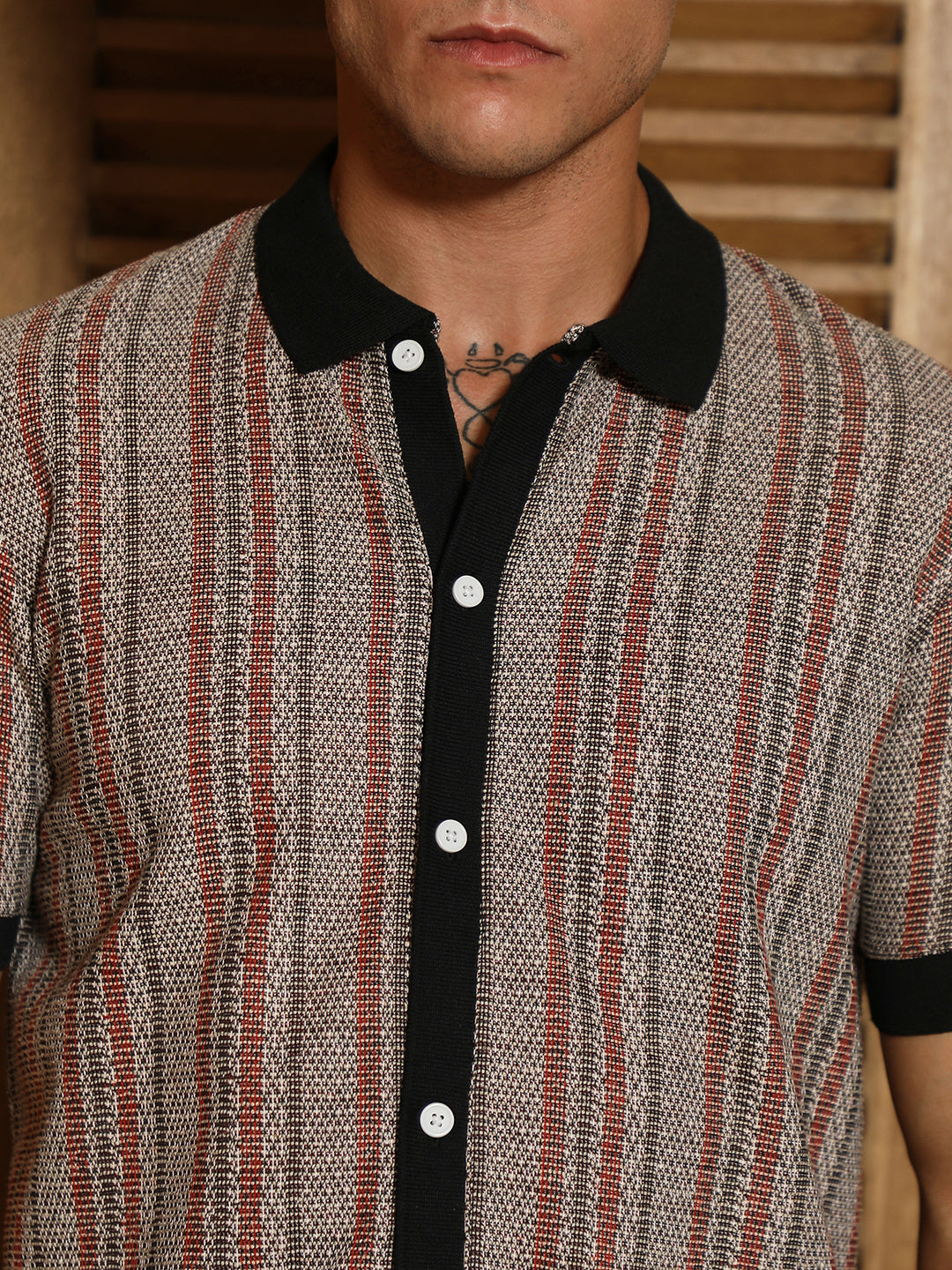 Slim Fit Striped Polo Collar Shirt