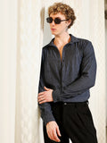 Navy Textured Cotton Blend Full Sleeve Shirt