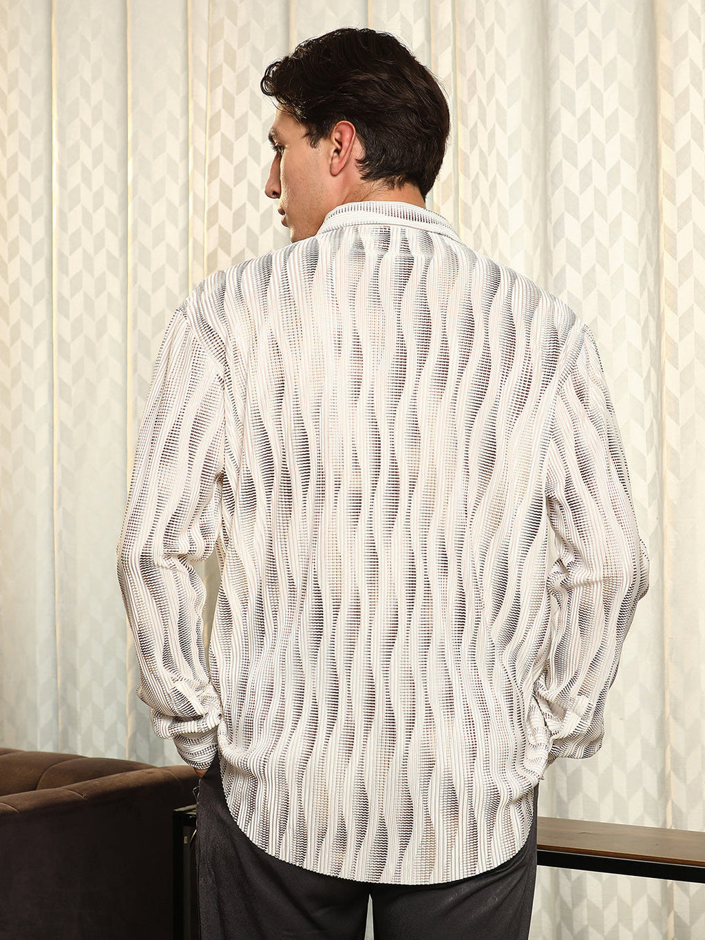 Metallic-Gradient Pleated Shirt