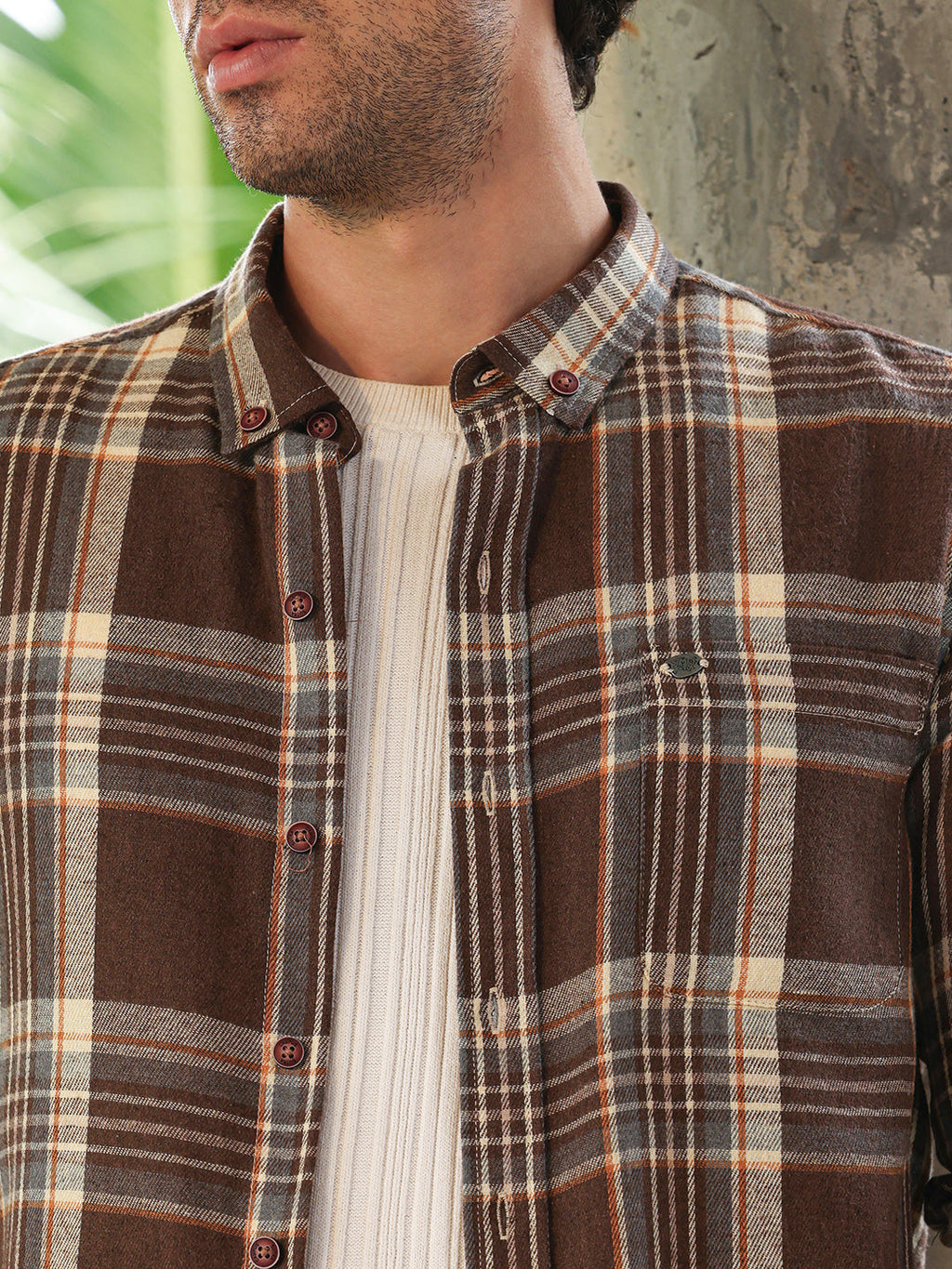Button-Down Shadow-Plaid Shirt