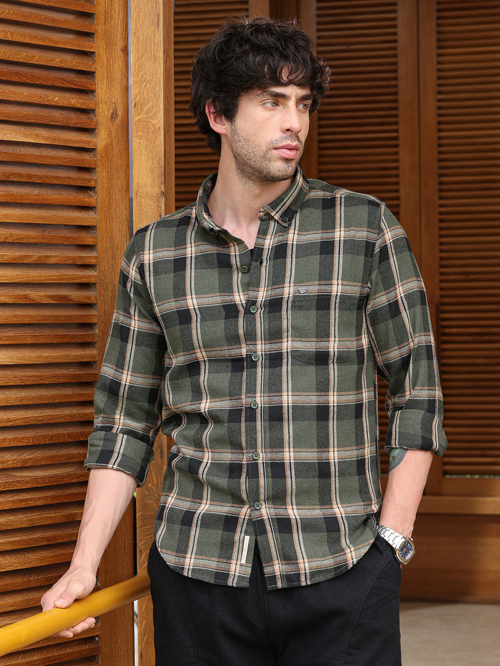 Button-Down Shadow-Plaid Shirt