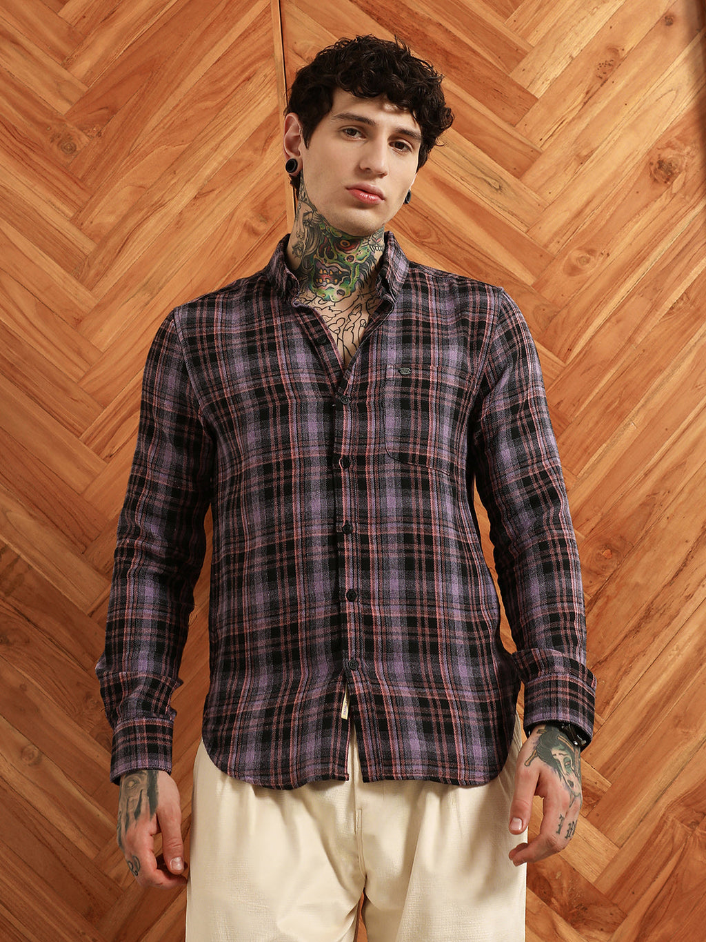 Purple Check Full Sleeve Shirt