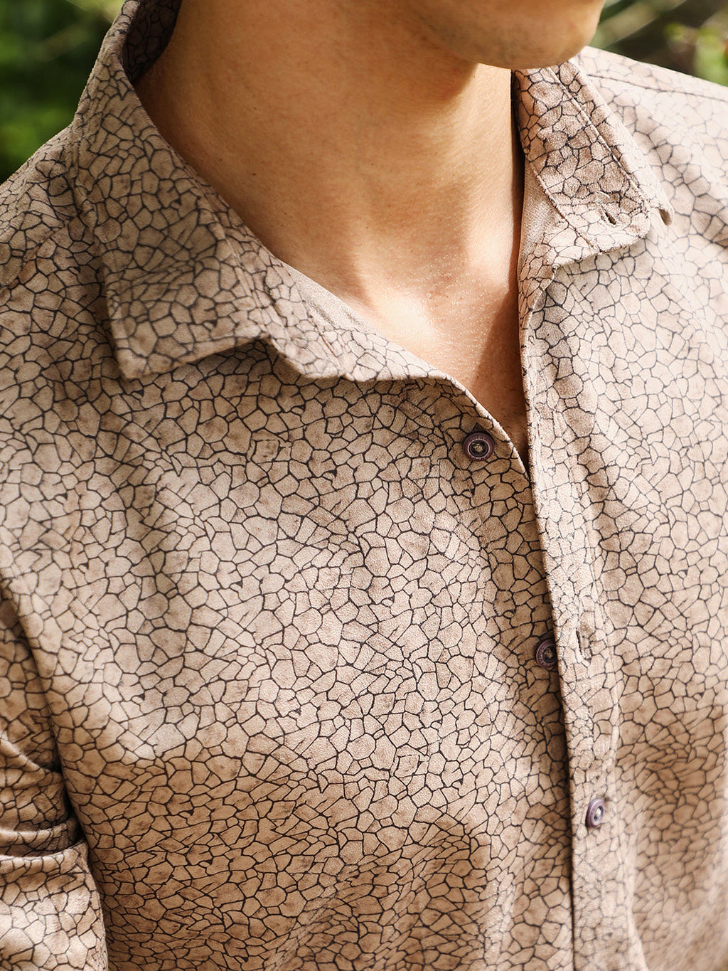 Mosiac-Imprint Suede Shirt