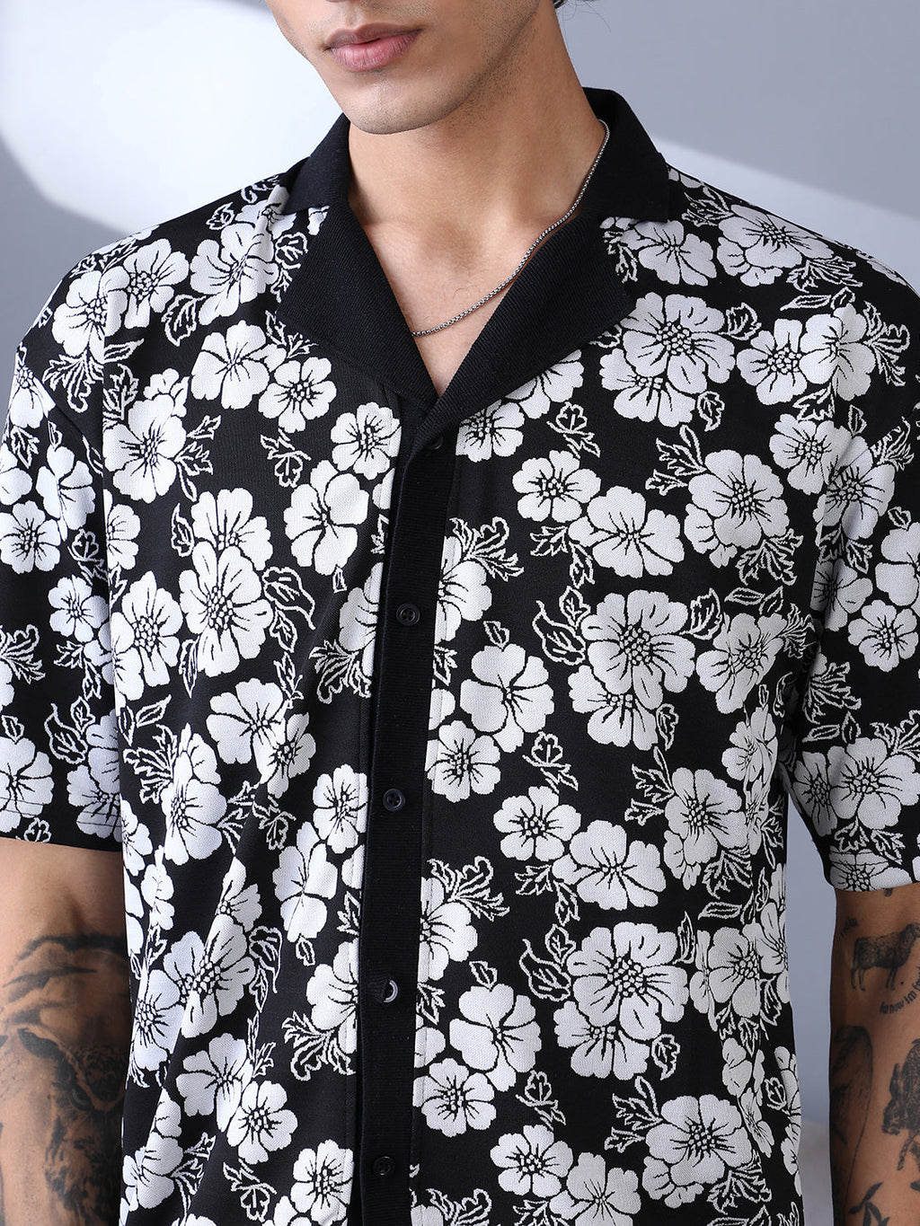Bloom-Imprint Cuban-Polo Shirt