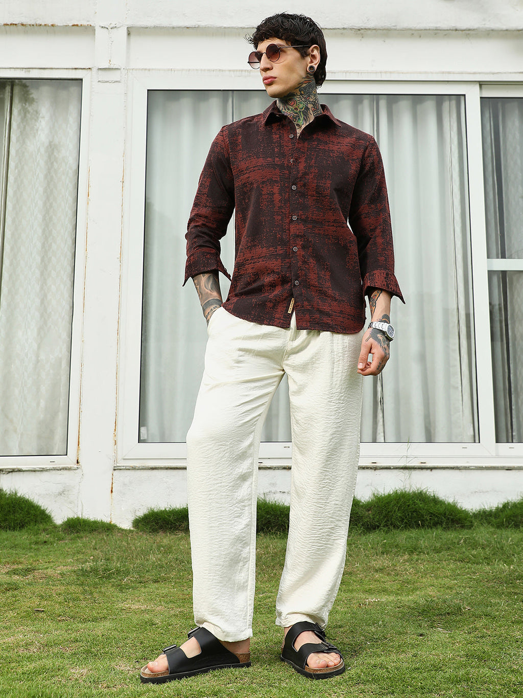 Burgundy Abstract Pattern Full Sleeve Shirt