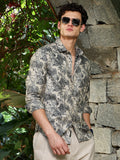 Ecru Beige & Charcoal Black Safari-Forest Jacquard Shirt