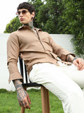 Beige Textured Cotton Blend Full Sleeve Shirt