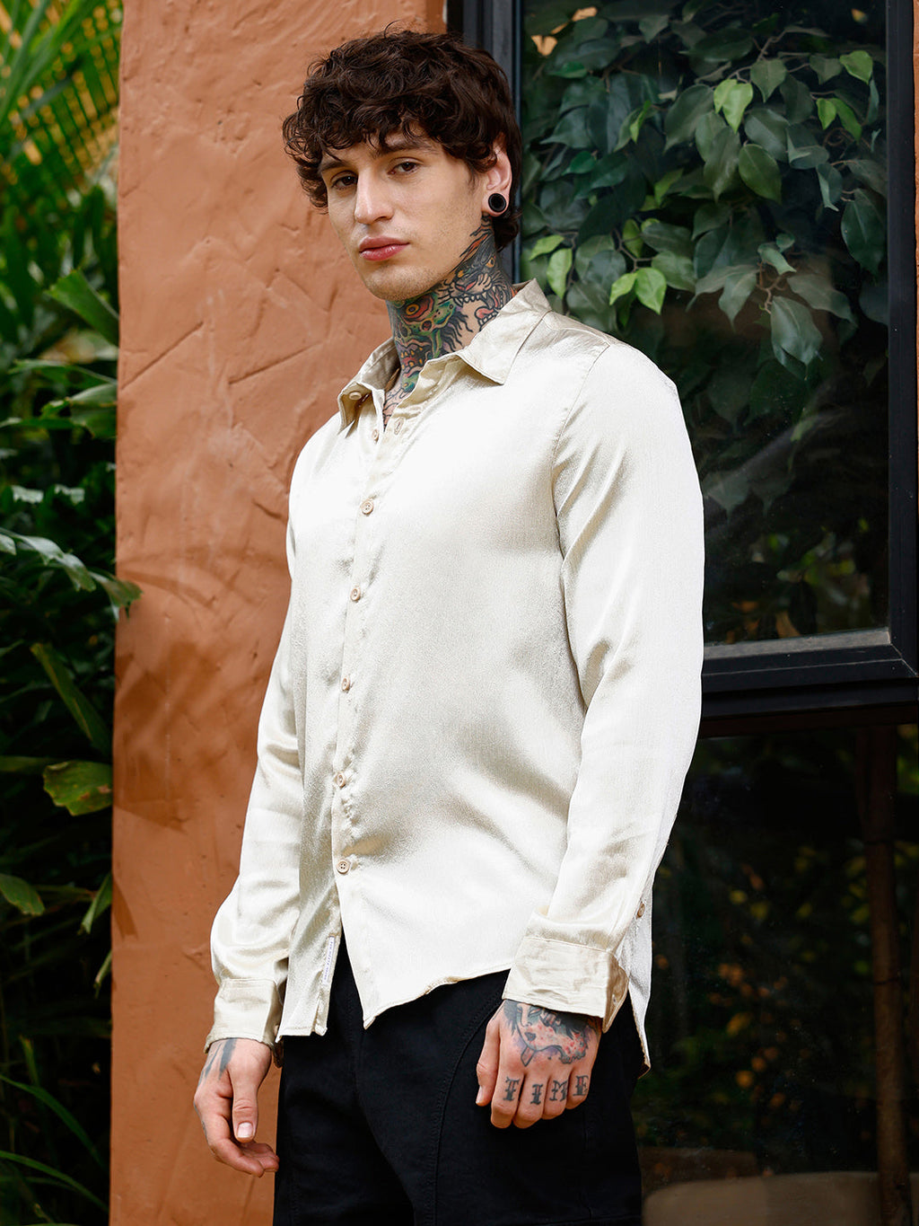 Crushed-Satin Regular Shirt