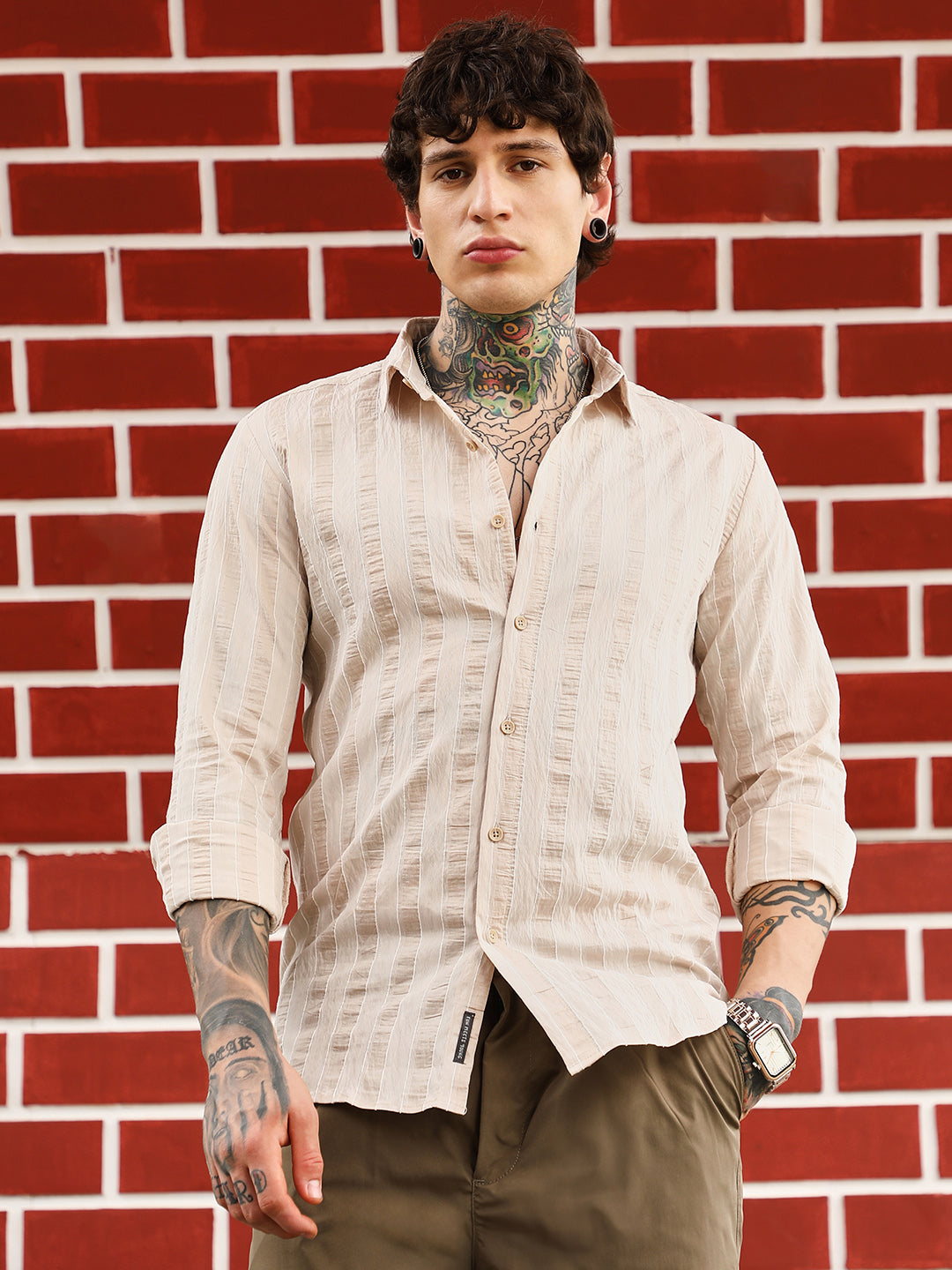 Textured Candy-Striped Shirt
