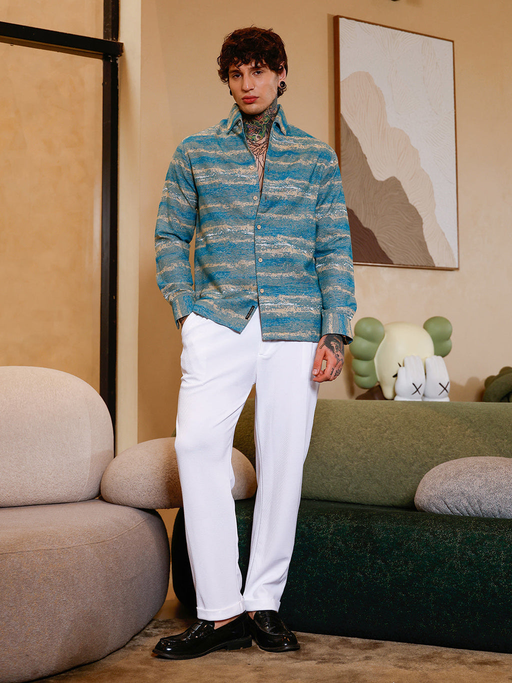Gradient-Strokes Jacquard Shirt