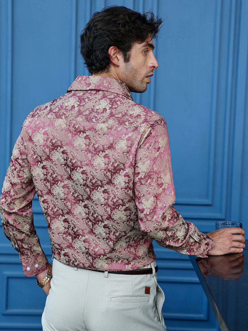 Men's Floral Jacquard Full Sleeve Cuban Collar Shirt