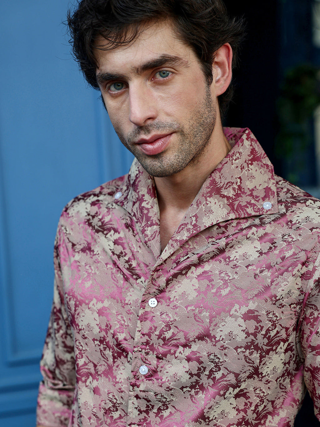 Men's Floral Jacquard Full Sleeve Cuban Collar Shirt