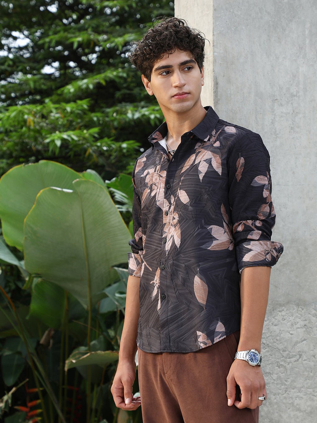 Imprinted Foliage Textured Shirt