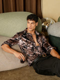 Contrast-Botanical Imprint Velvet Shirt