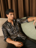 Metallic-Chevron Imprint Velvet Shirt