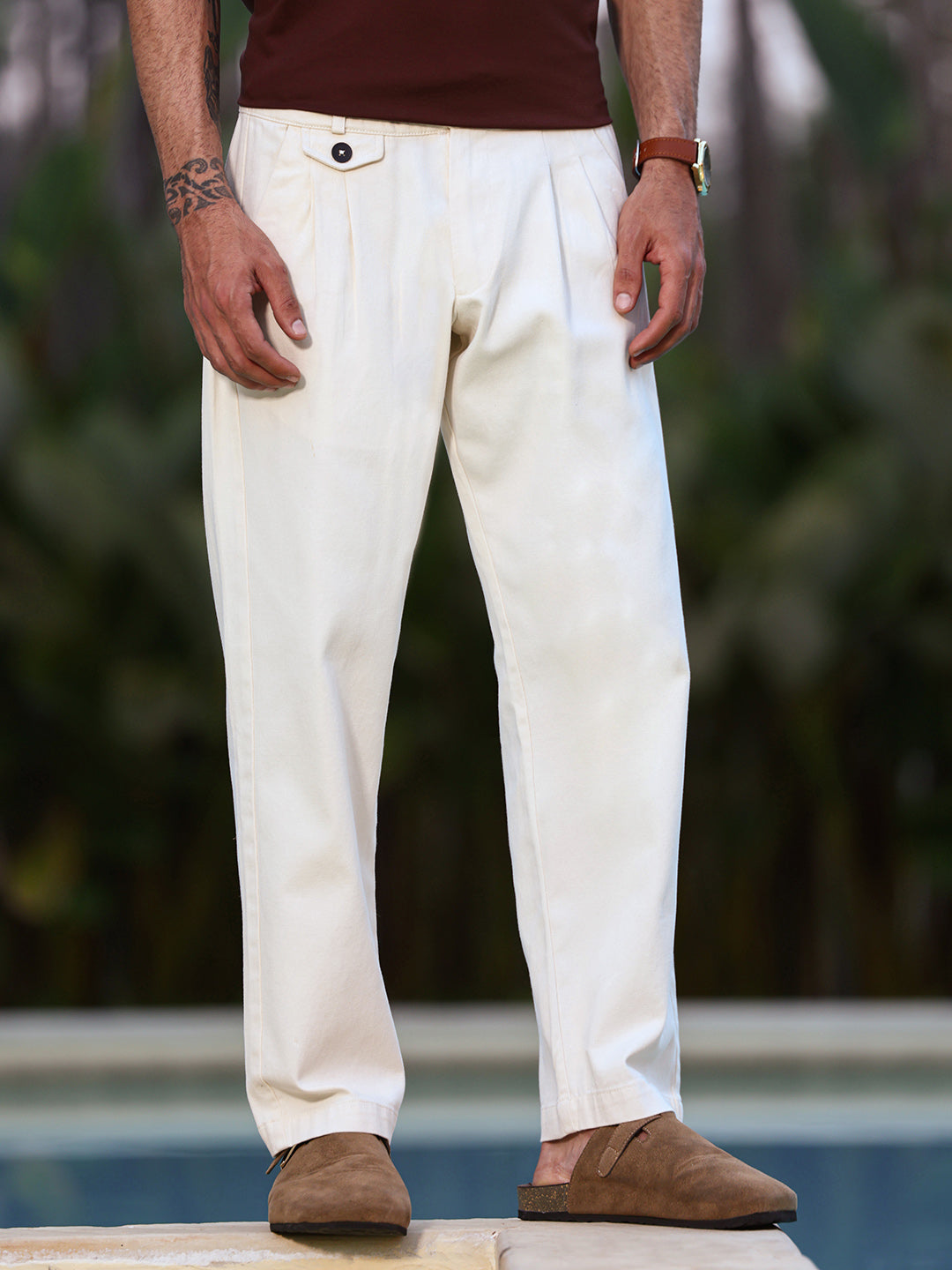 Off-White Pleated Cotton Trousers