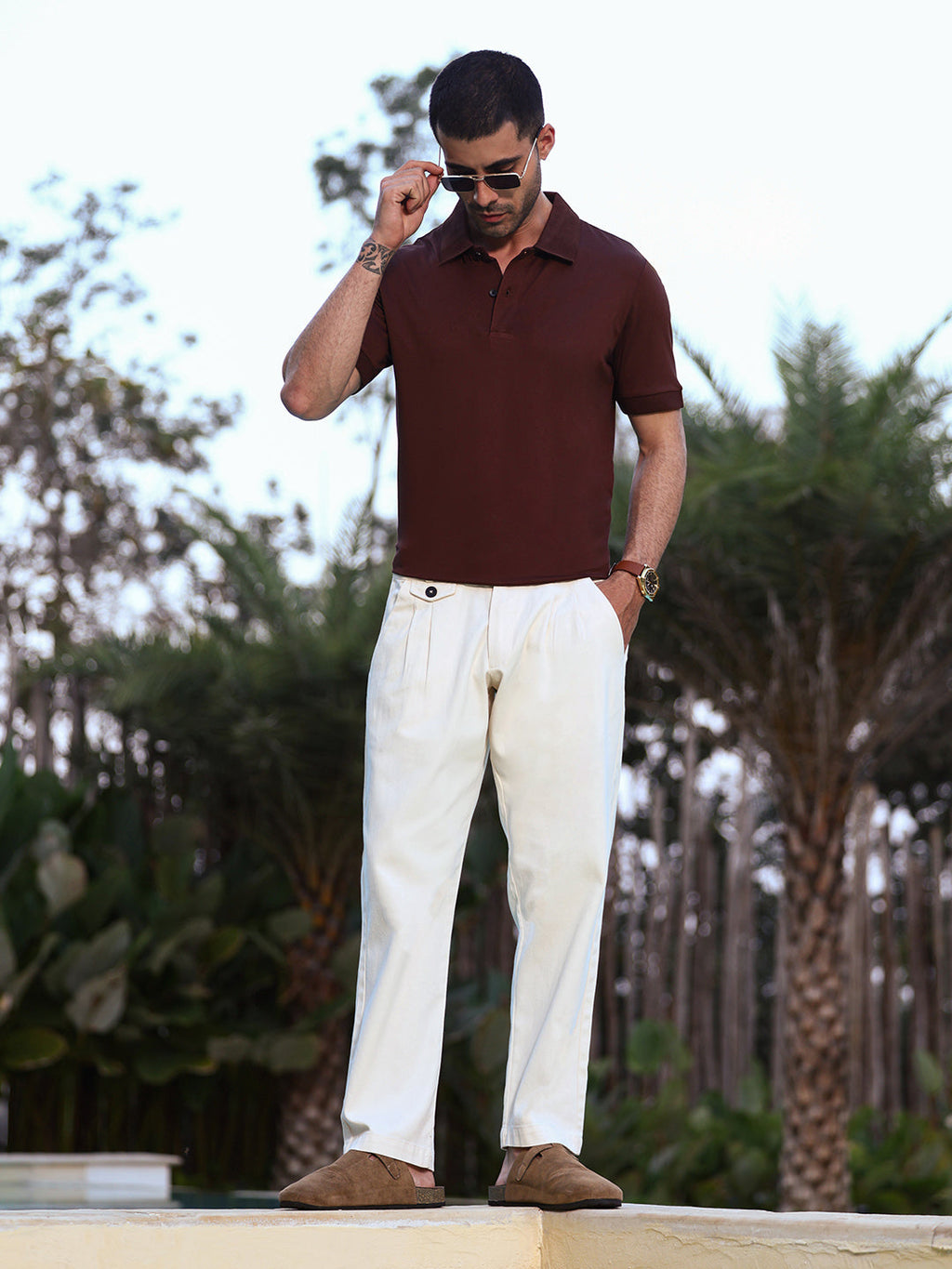 Off-White Pleated Cotton Trousers