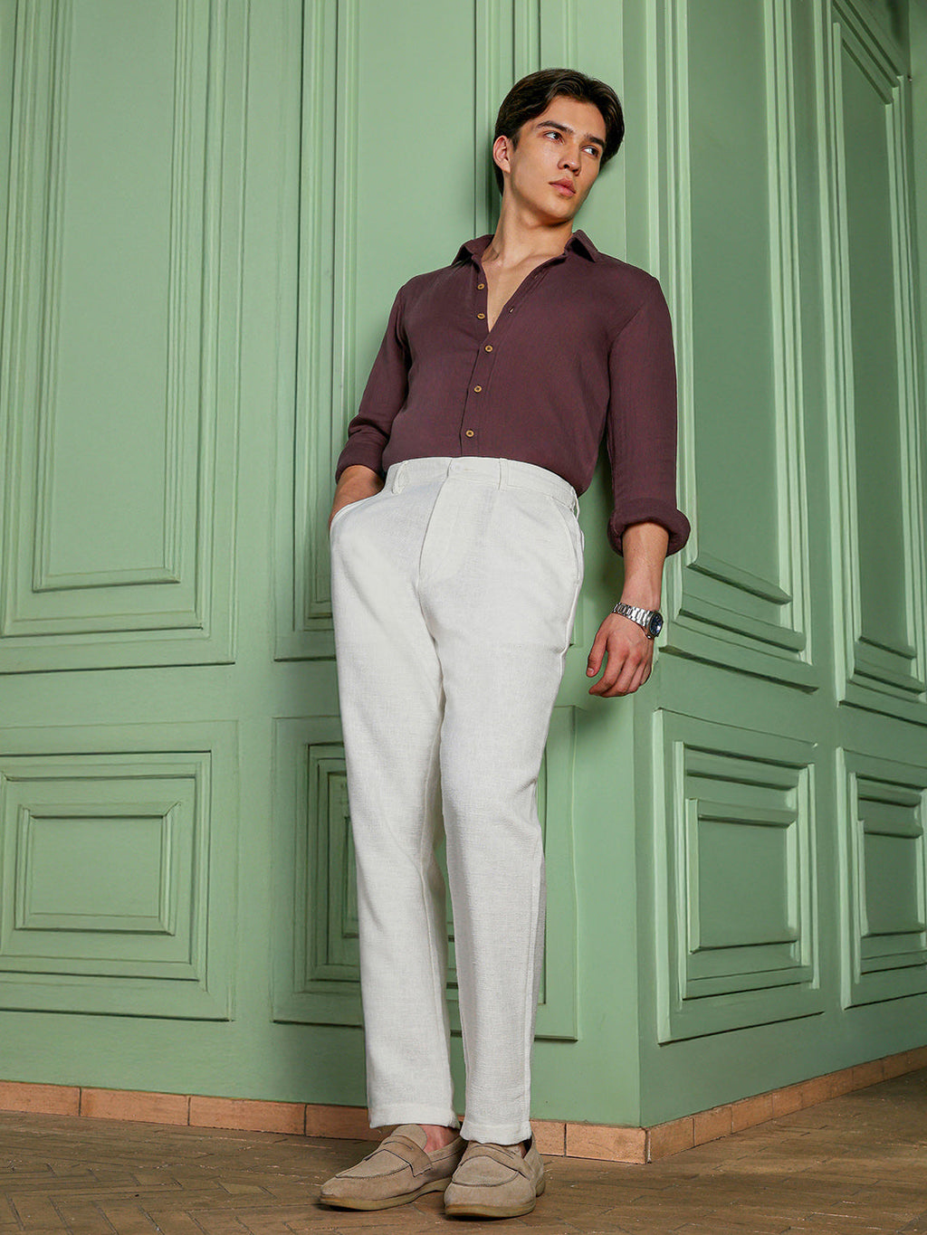 Men's Off-White Mid-Rise Regular Fit Trouser