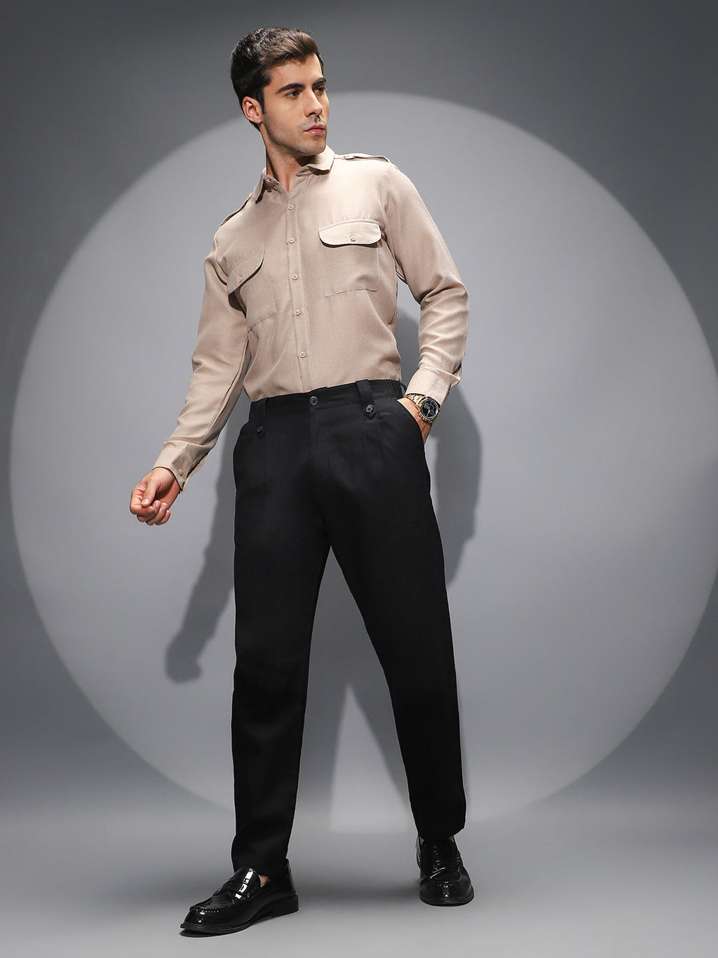 Ribbed-Pleated Chino Trousers