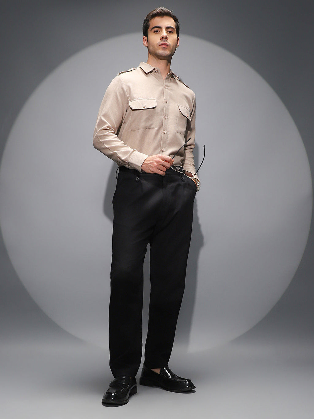 Ribbed-Pleated Chino Trousers