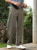 Lightweight - Olive Green Pleated Straight-Fit Trousers