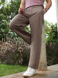 Chocolate Brown Straight-Fit Pleated Tailored Trousers