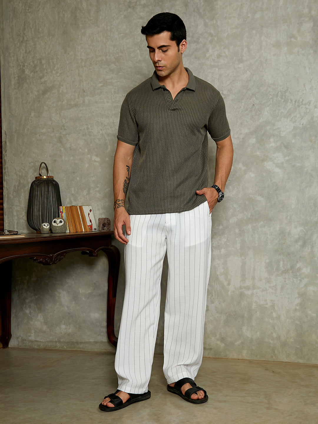 Lightweight - Pinstriped Chino Trousers
