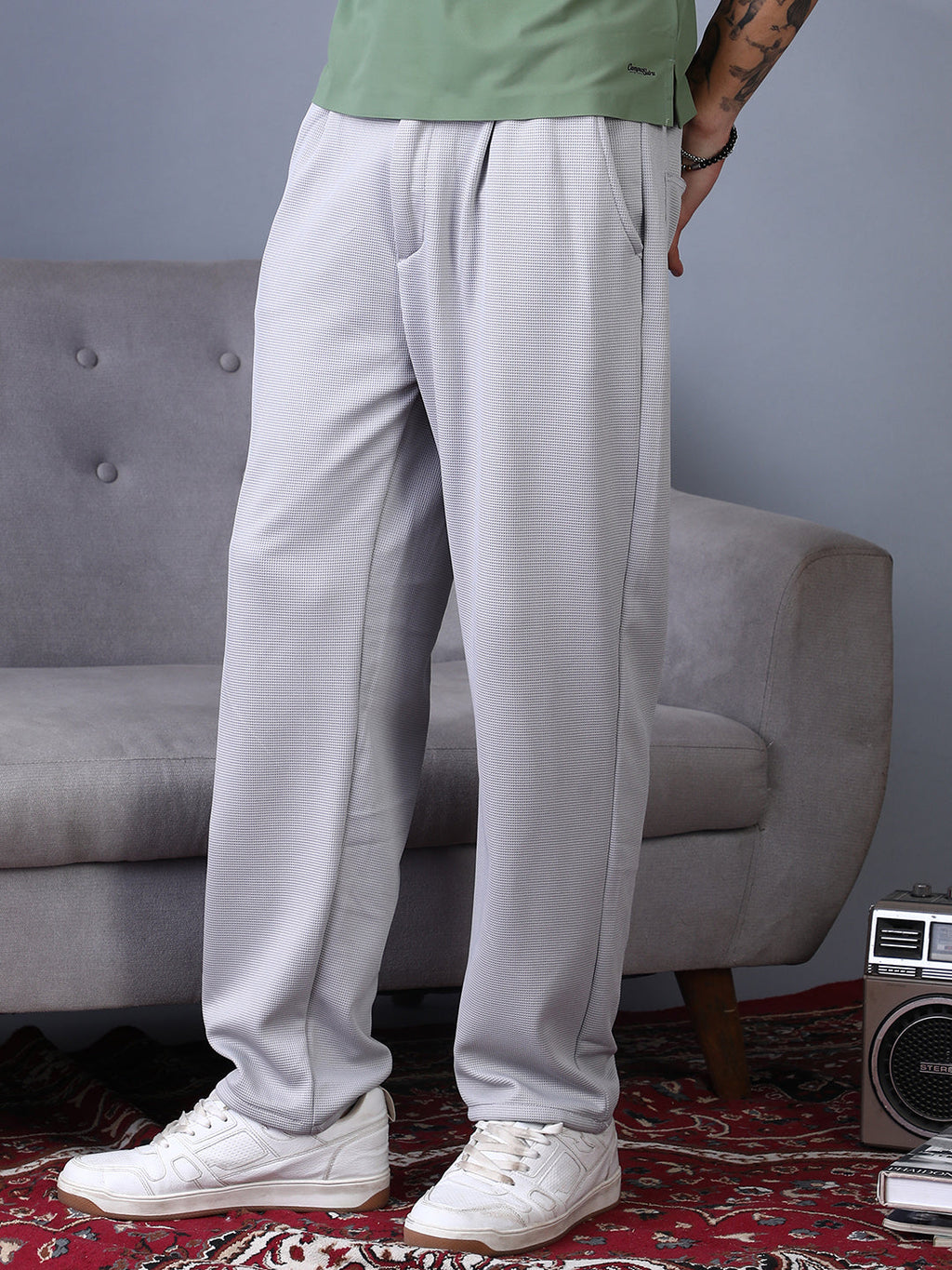 Micro-Waffle Straight Trousers