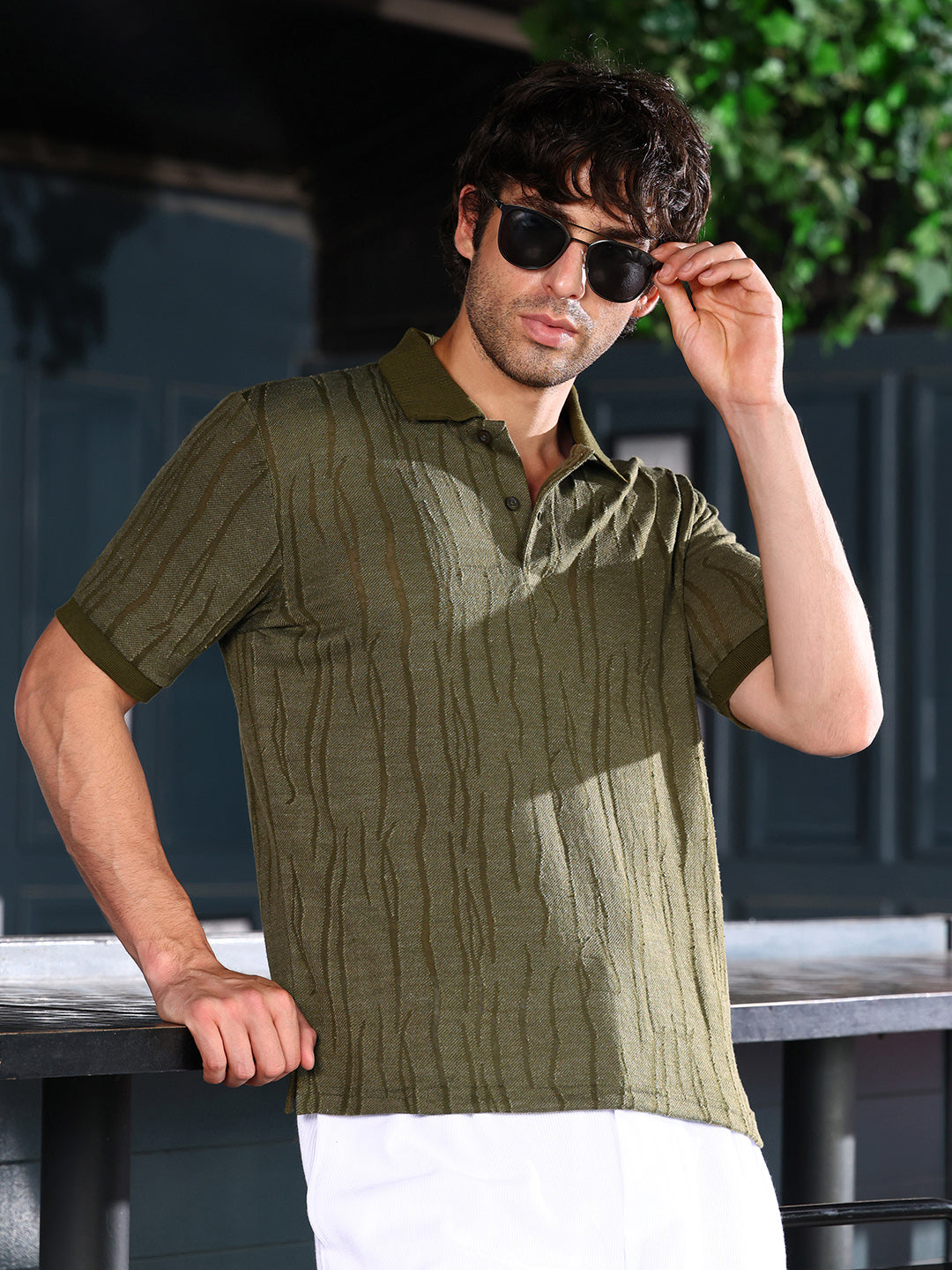 Crevice-Jacquard Polo T-Shirt