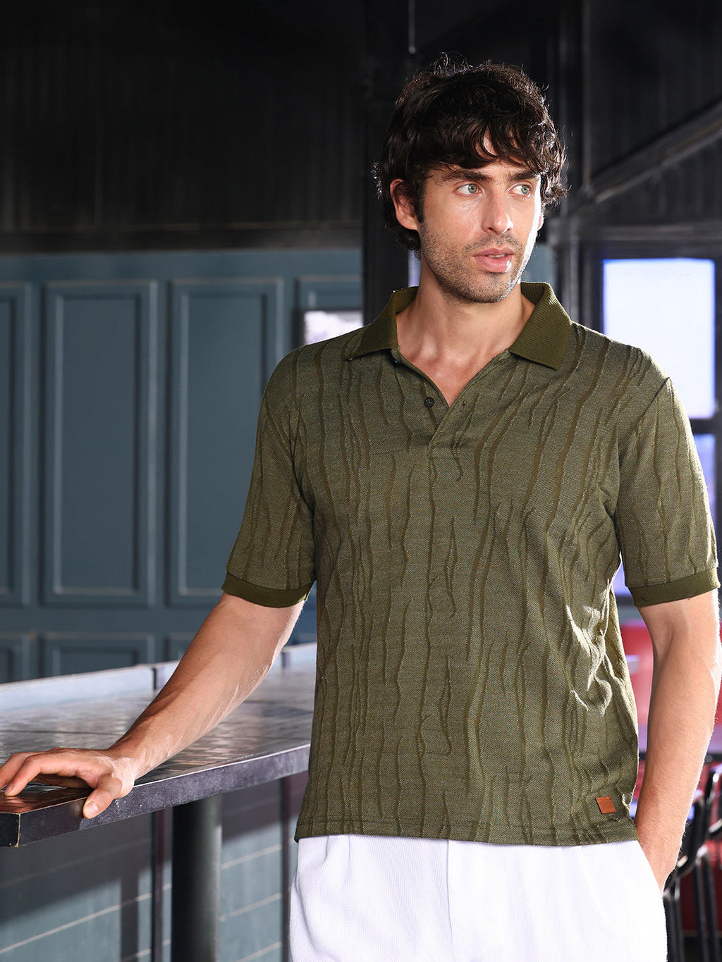 Crevice-Jacquard Polo T-Shirt