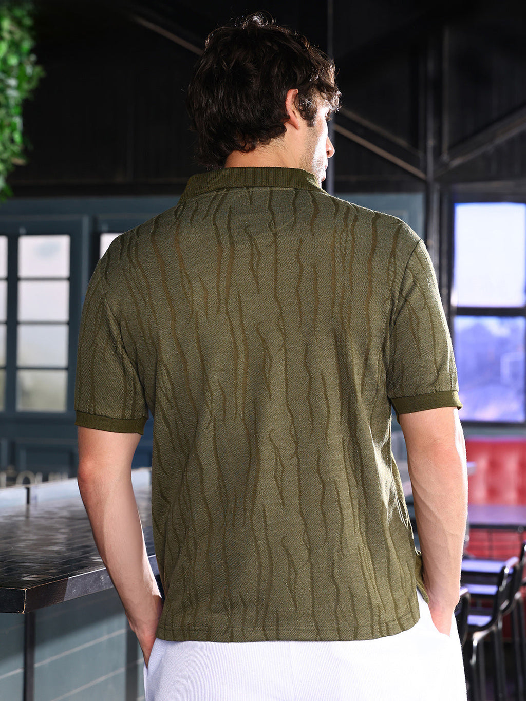 Crevice-Jacquard Polo T-Shirt