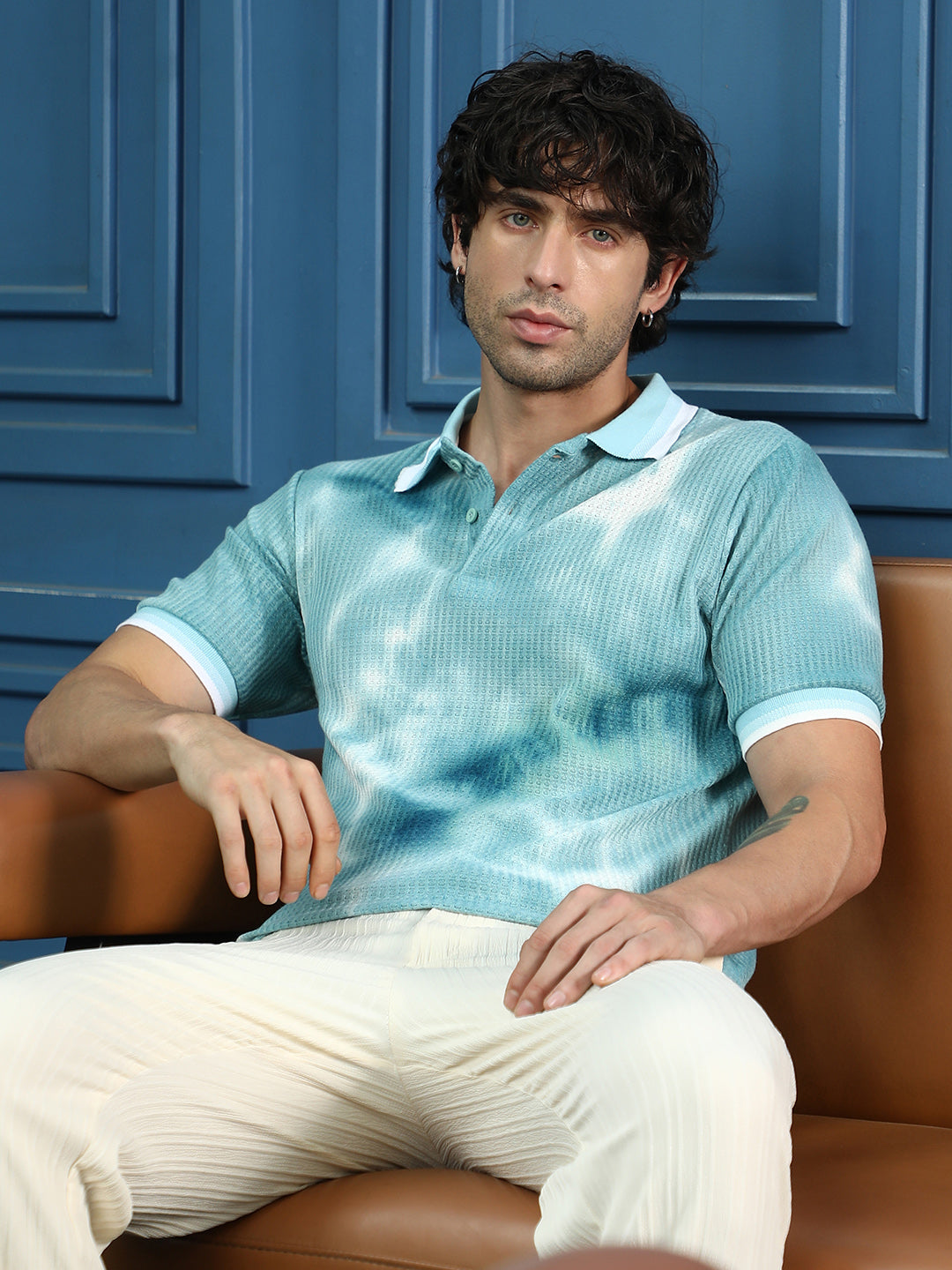 Dye-Geometric Jacquard Polo T-Shirt