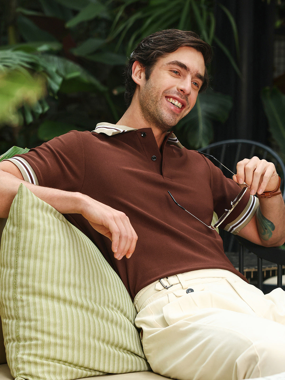 Men's Brown Tipped Collar Regular Fit Polo T-Shirt